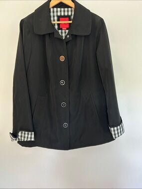 Esprit Black Single-Breasted Trench Coat with Check Lining